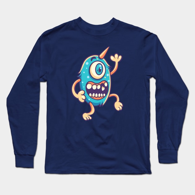 Blue Monster One Eye Long Sleeve T-Shirt by yudabento